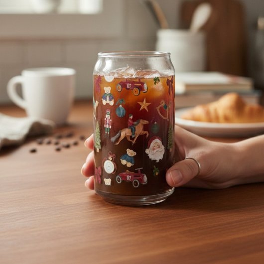 Nostalgic Holiday Toys Watercolor Christmas Design ガラス缶