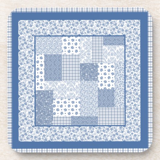Nostalgic Indigo Faux Patchwork Set of Coasters コースター (正面)