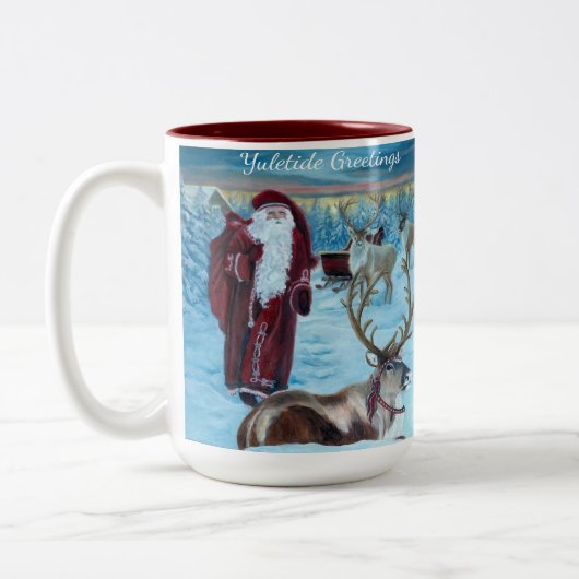 Nostalgic Painted Santa and Reindeer 15 oz. Mug  ツートーンマグカップ (左)