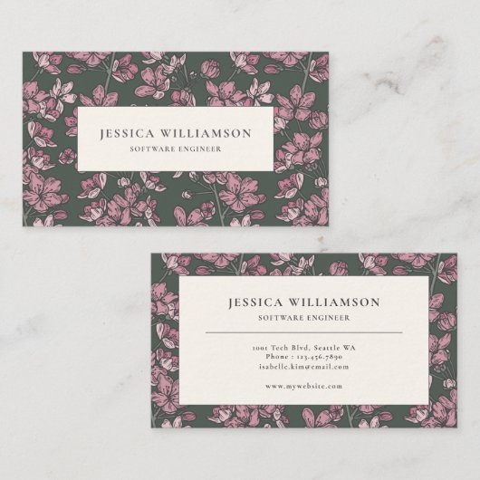 Nostalgic pink floral Business Card 名刺 (正面/裏面)
