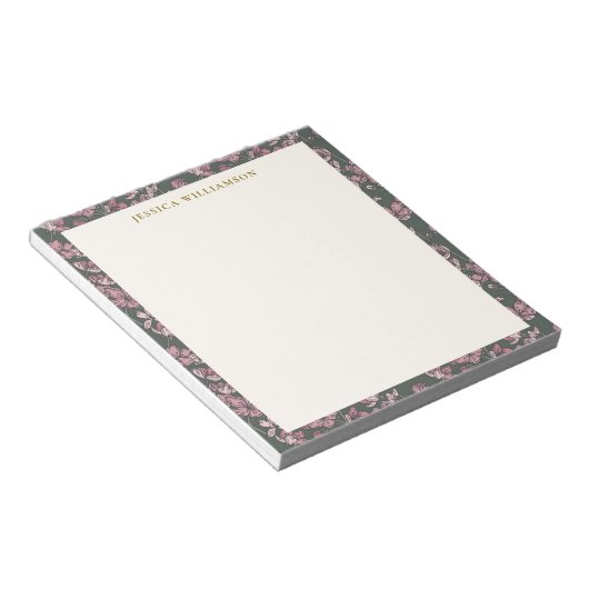 Nostalgic pink floral Personalized Name ノートパッド (アングル)