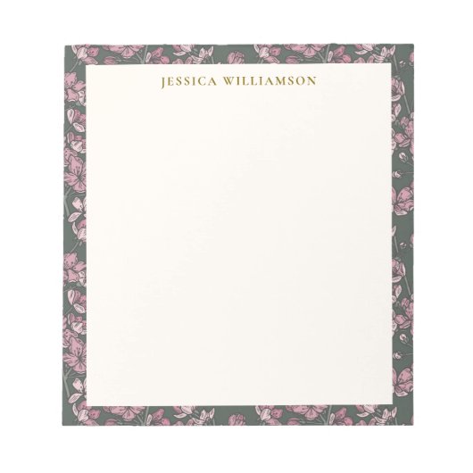 Nostalgic pink floral Personalized Name ノートパッド (正面)