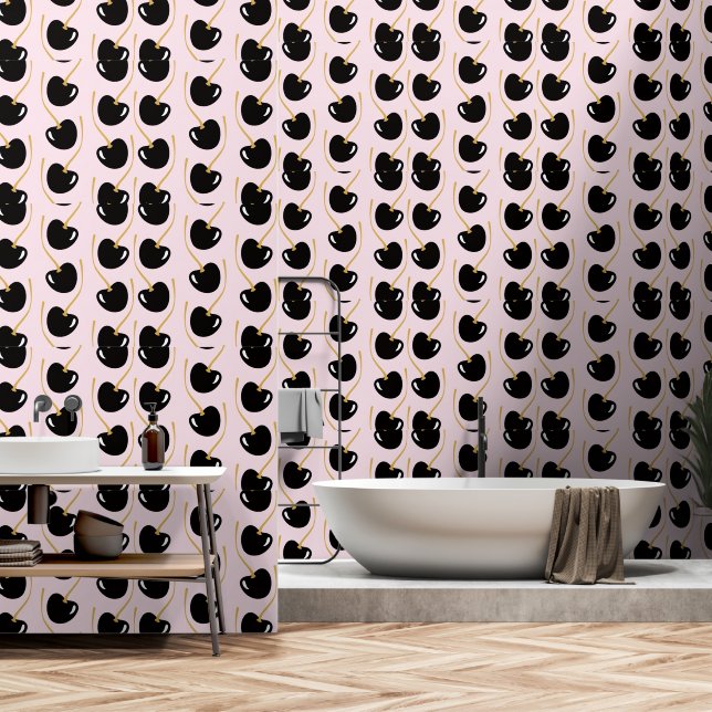 Nostalgic powder pink black cherry wallpaper  壁紙 (浴室)