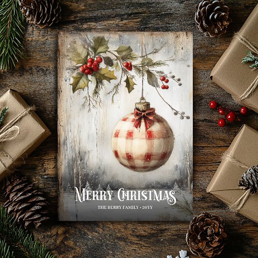 Nostalgic retro watercolor red white Christmas シーズンカード