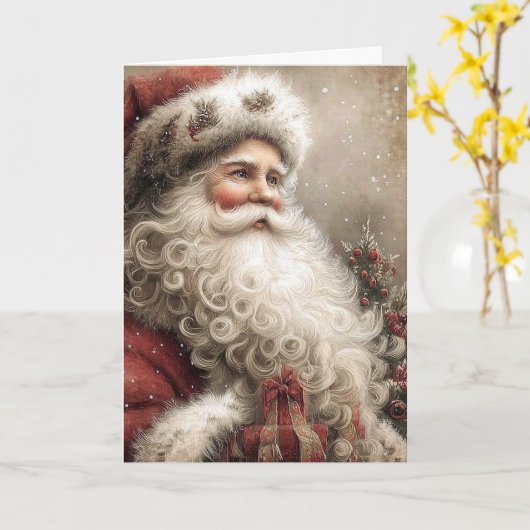 Nostalgic Santa Claus Happy Holidays Folded カード (黄色い花)