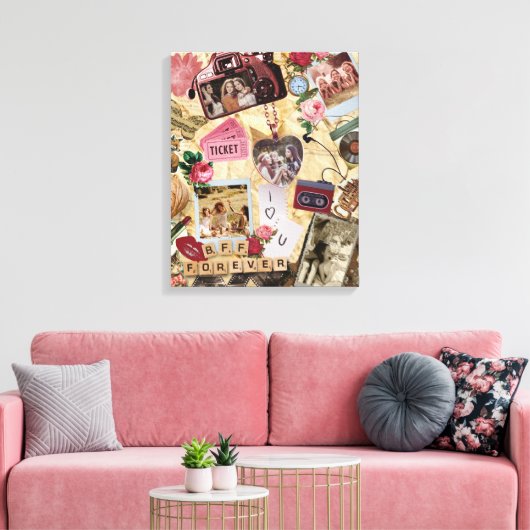 Nostalgic Scrapbook BFF Forever Photo Collage キャンバスプリント (インサイチュ (リビング))