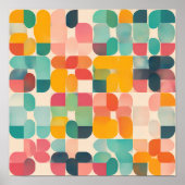 Nostalgic Textile Art: Retro Grid Quilt ポスター (正面)