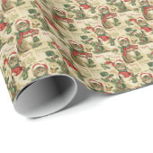 Nostalgic Vintage Christmas Cats Retro Collage ラッピングペーパー (ロールコーナー)