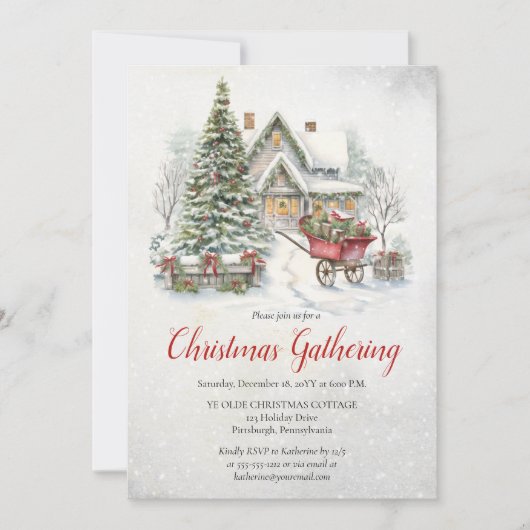 Nostalgic Vintage Cottage Christmas Gathering 招待状 (正面)