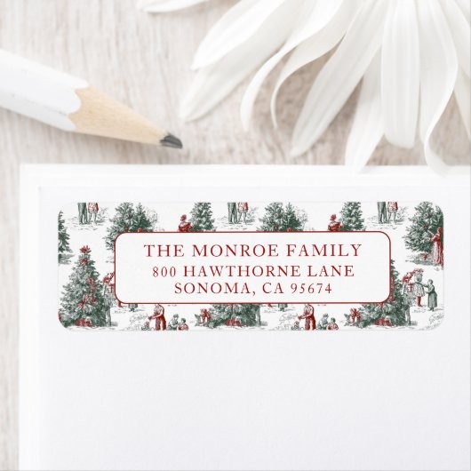 Nostalgic Vintage Red Green Christmas Tree Farm ラベル (インサイチュ)