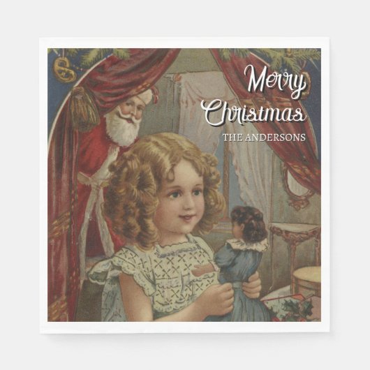 Nostalgic Vintage Santa Girl Doll Napkins スタンダードランチョンナプキン (正面)