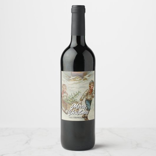 Nostalgic Winter Sleigh Ride Wine Label ワインラベル (正面)