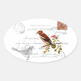 Nostalgisches Motiv  mit Vogel 楕円形シール