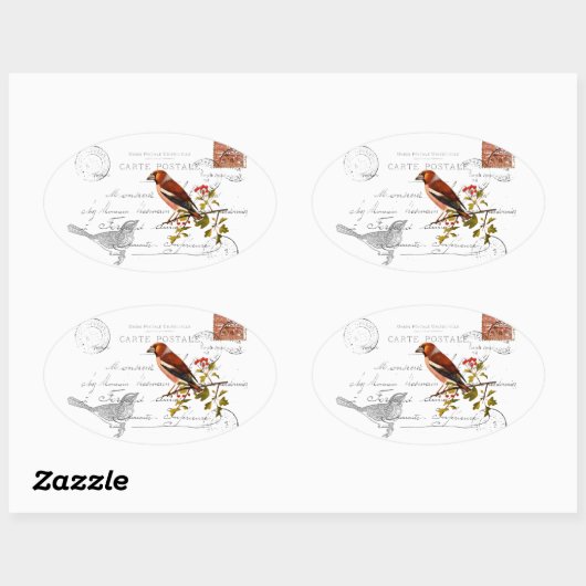 Nostalgisches Motiv mit Vogel 楕円形シール (シート)