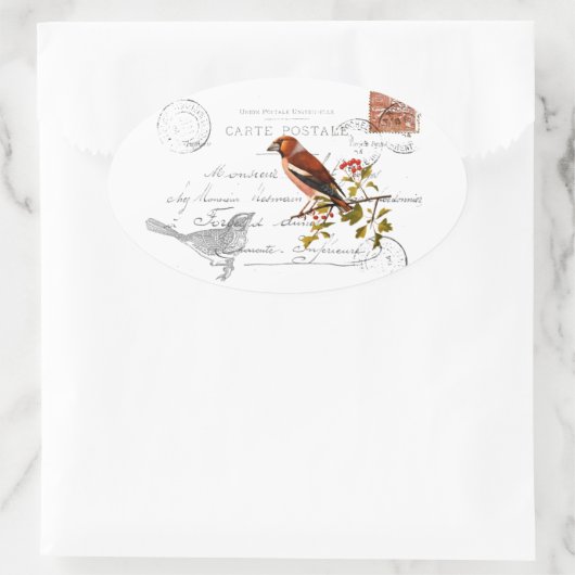 Nostalgisches Motiv  mit Vogel 楕円形シール (バッグ)