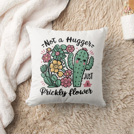 Not a Hugger Just a Prickly Flowerかわいいサボテンのおもしろい クッション (ブランケット)