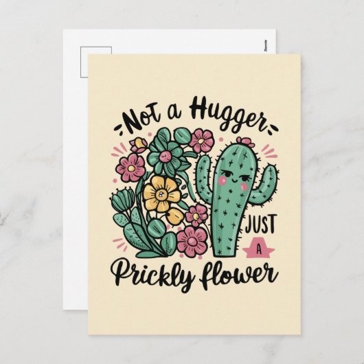 Not a Hugger Just a Prickly Flowerかわいいサボテンのおもしろい シーズンポストカード (正面/裏面)
