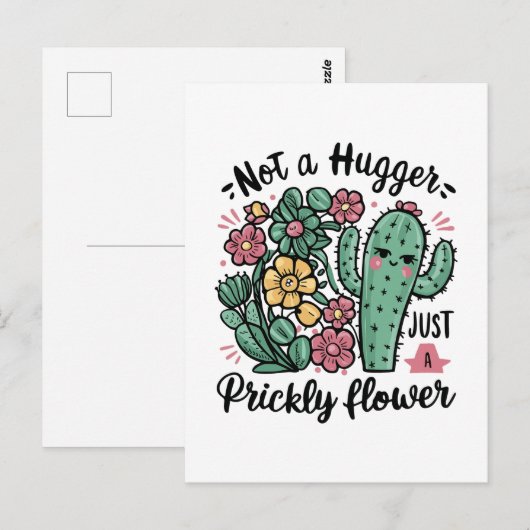 Not a Hugger Just a Prickly Flowerかわいいサボテンのおもしろい ポストカード (正面/裏面)