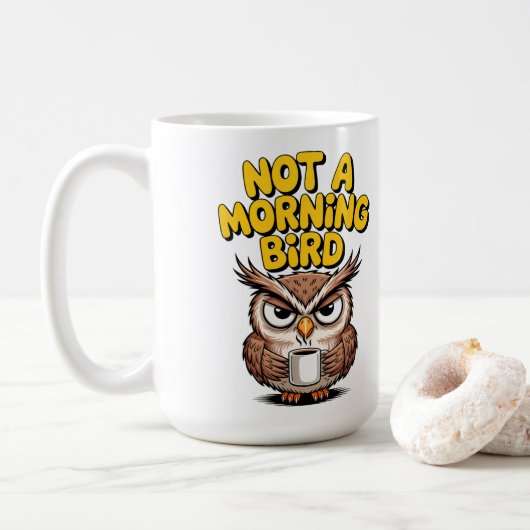 Not A Morning Bird Owl コーヒーマグカップ (ドーナツ)