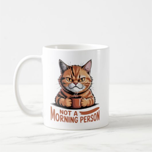 Not A Morning Person Grumpy Orange Cat Funny Coffe コーヒーマグカップ (左)