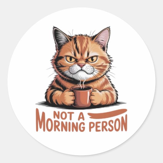 Not A Morning Person Grumpy Orange Cat Funny Stick ラウンドシール (正面)
