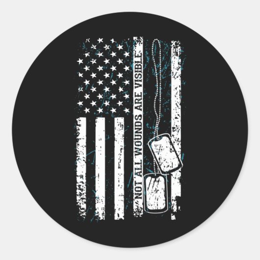 Not All Oirs Visible軍隊ラベルUsa国旗Ptsd ラウンドシール (正面)