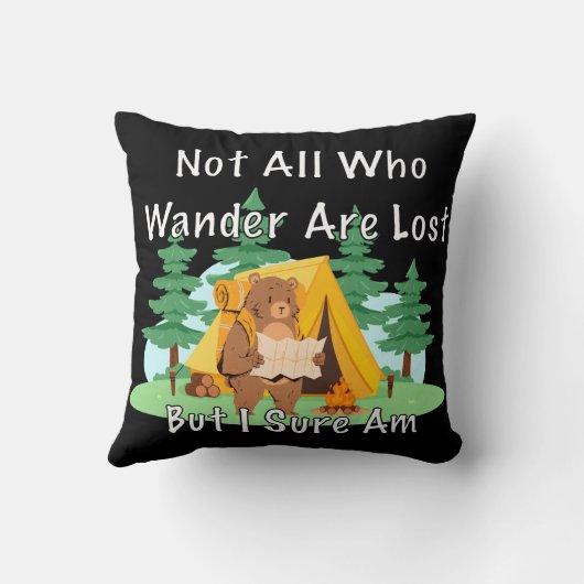 "Not All Who Wander" Lost Cartoon Bear クッション (裏面)