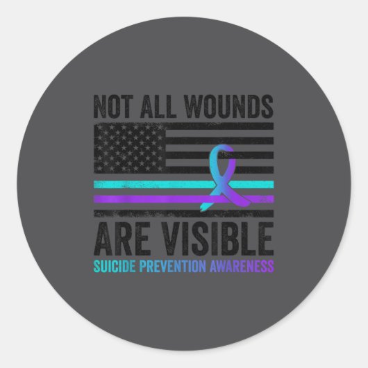 Not All Wounds Are Visible American Flag Suicide P ラウンドシール (正面)