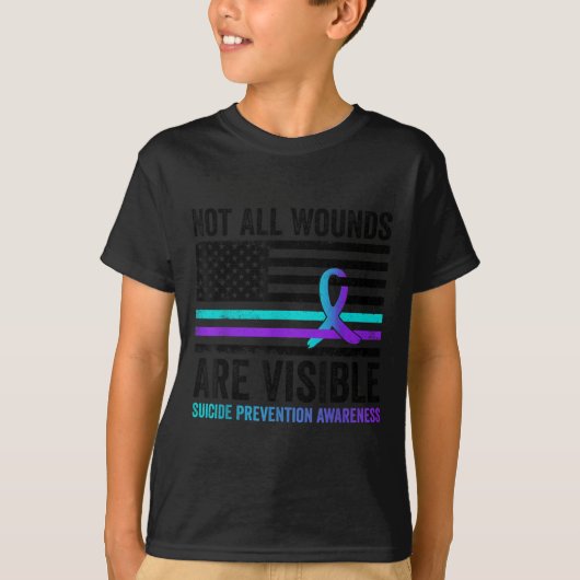 Not All Wounds Are Visible American Flag Suicide P Tシャツ (正面)