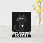 Not Before Coffee-tee Design – Funny Morning Cat A カード (黄色い花)