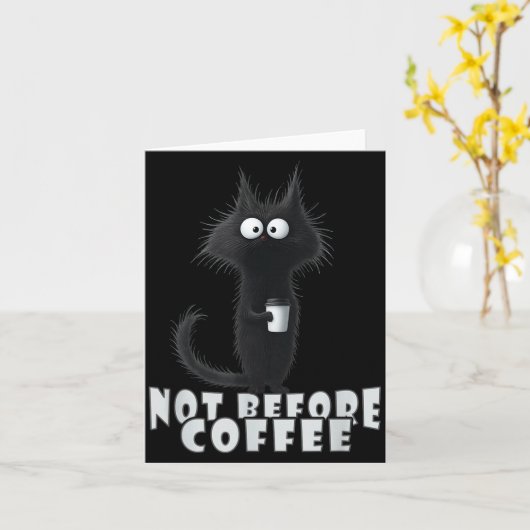 Not Before Coffee-tee Design – Funny Morning Cat A カード (黄色い花)