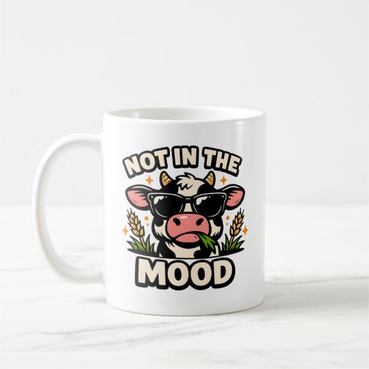 Not in the Mood Cow – Funny Cow with Sunglasses  コーヒーマグカップ (左)