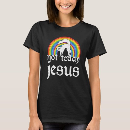 Not Jesus Todayレインボーサタン猫ゴシックコンサート Tシャツ (正面)