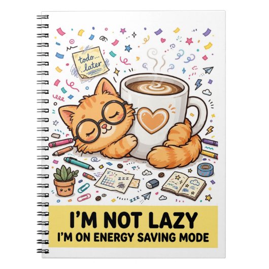 Not Lazy - Energy Saving Cat Notebook ノートブック (正面)