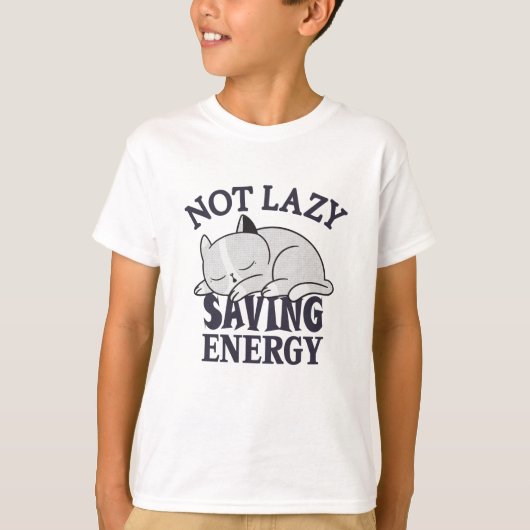 Not lazy, Saving Energy Cat Tシャツ (正面)