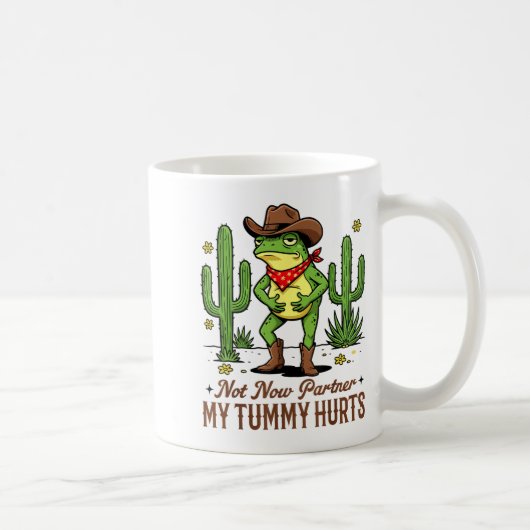Not Now Partner My Tummy Hurts Funny Cowboy Frog M コーヒーマグカップ (右)