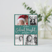 Not So夜静かティール（緑がかった色）シルバー4フォトホリデー シーズンポストカード (スタンド正面)