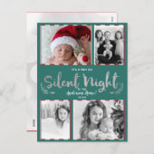 Not So夜静かティール（緑がかった色）シルバー4フォトホリデー シーズンポストカード (正面/裏面)
