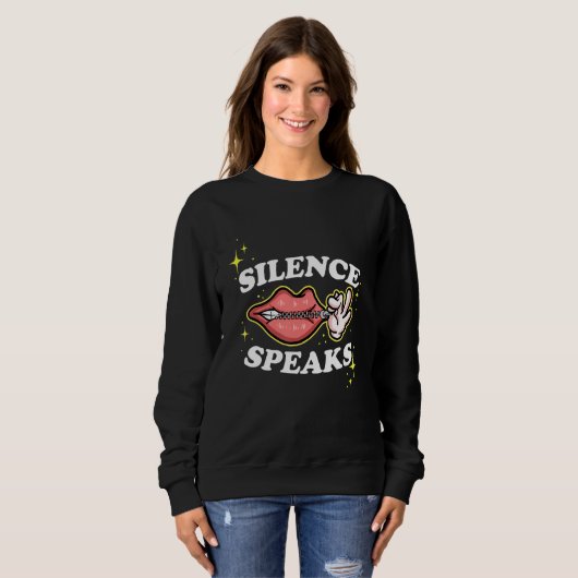 Not Speaking Lips Zipped Shut Silence Speaks スウェットシャツ (正面フル)