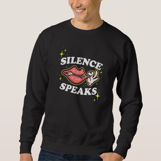 Not Speaking Lips Zipped Shut Silence Speaks スウェットシャツ (正面)