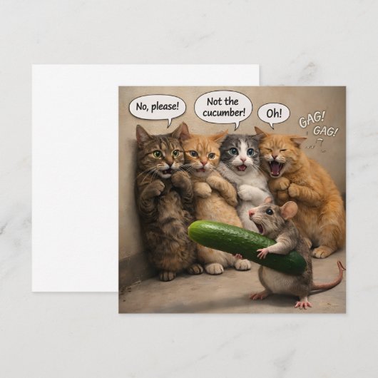 Not the cucumber, funny cat and mouse flat greetin カード (正面/裏面)