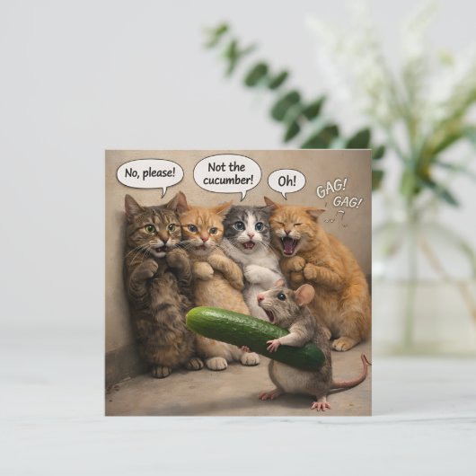 Not the cucumber, funny cat and mouse flat greetin カード (スタンド正面)