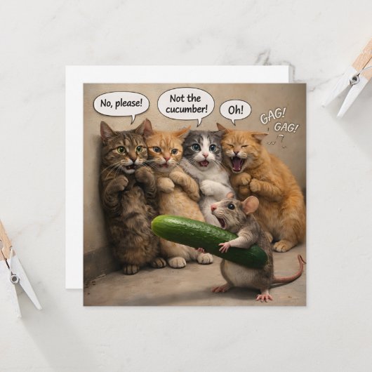 Not the cucumber, funny cat and mouse flat greetin カード (正面/裏面インサイチュ)