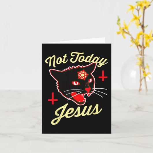 Not Todayイエス・ハイル・サタン猫死クロスヴィンテージ カード (黄色い花)