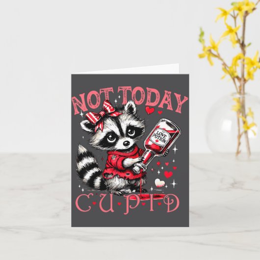 Not Today Cud Funny Raccoon Valentines Day Cute Ki カード (黄色い花)