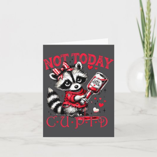 Not Today Cud Funny Raccoon Valentines Day Cute Ki カード (正面)
