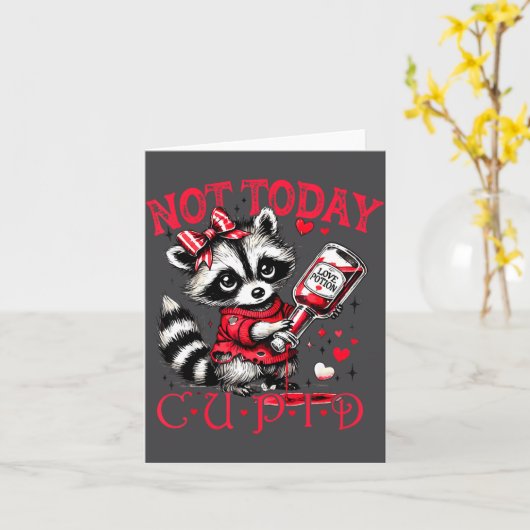 Not Today Cud Funny Raccoon Valentines Day Cute Ki カード (黄色い花)