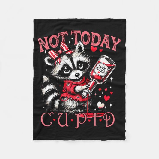 Not Today Cud Funny Raccoon Valentines Day Cute Ki フリースブランケット (正面)