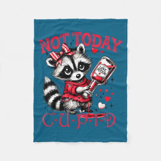 Not Today Cud Funny Raccoon Valentines Day Cute Ki フリースブランケット (正面)