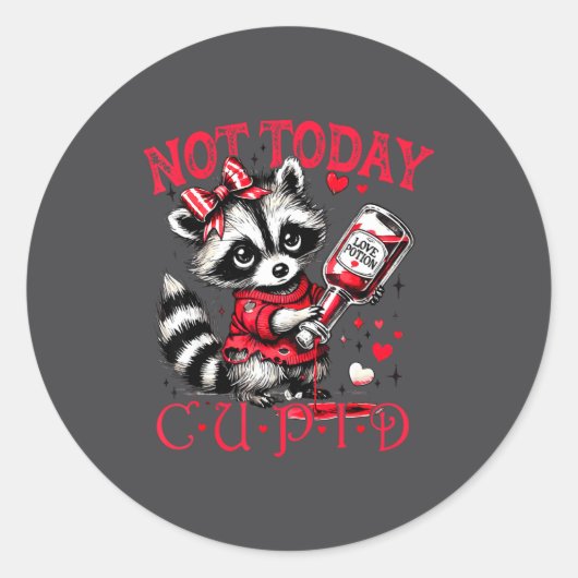 Not Today Cud Funny Raccoon Valentines Day Cute Ki ラウンドシール (正面)